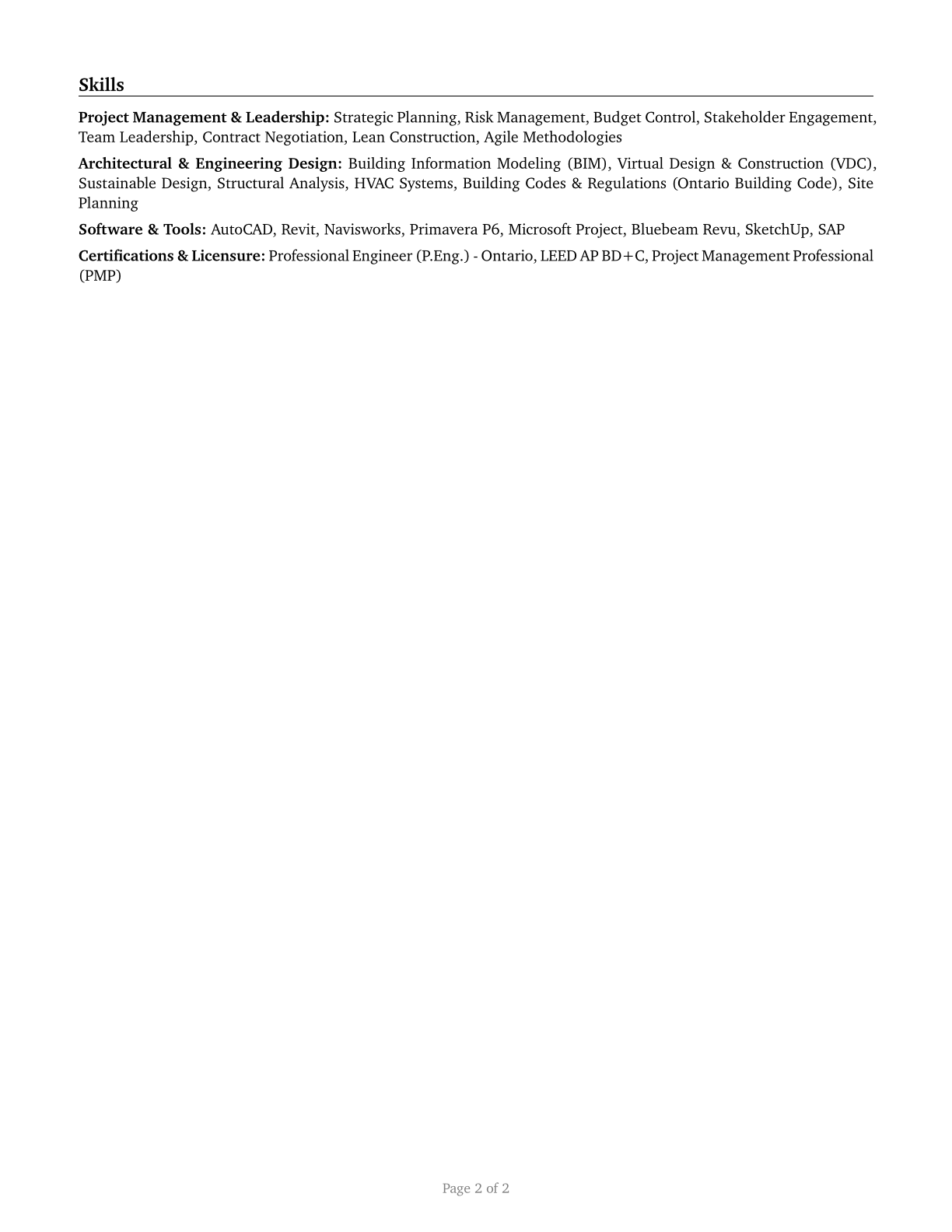Architectural and Engineering Managers CV in English — page 2