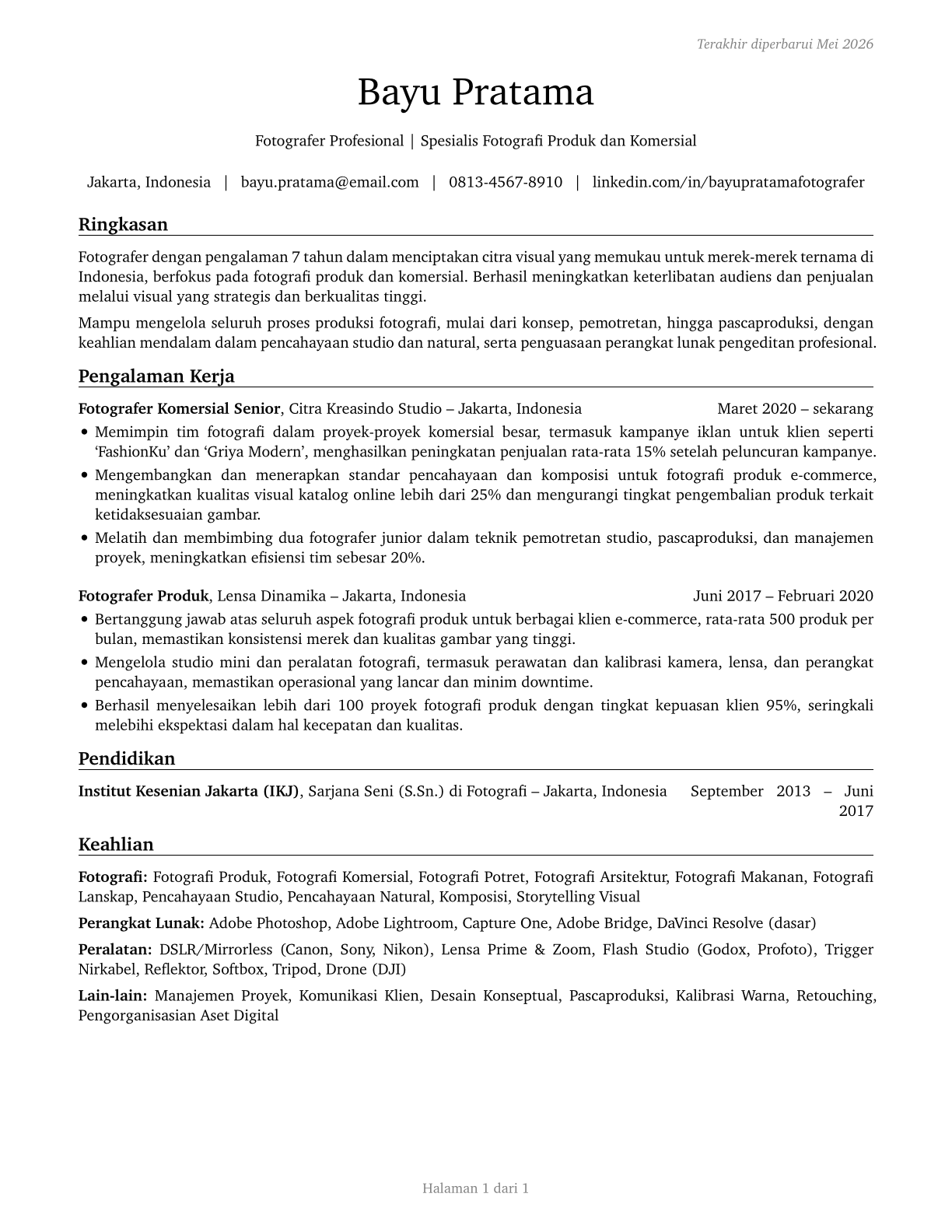 Photographers CV in Indonesian — page 1