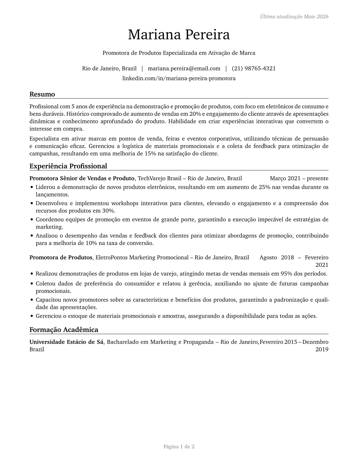Demonstrators and Product Promoters CV in Portuguese — page 1