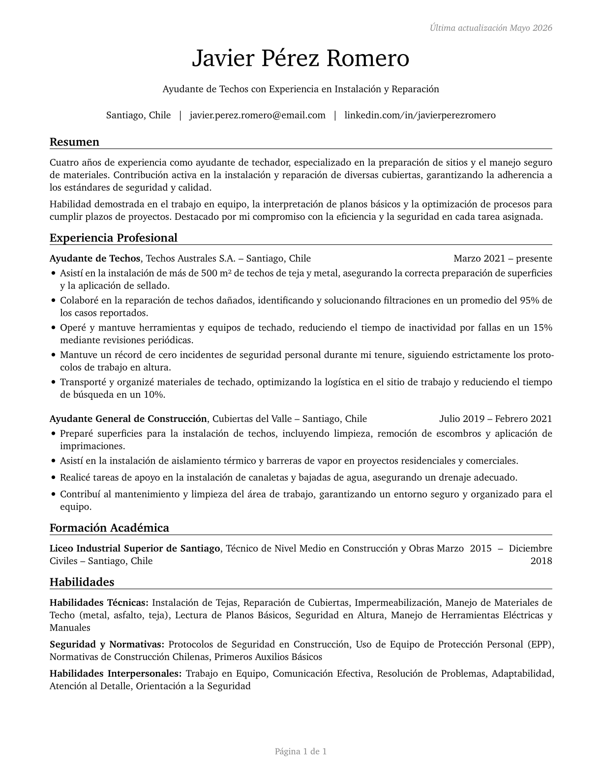 Helpers--Roofers CV in Spanish — page 1