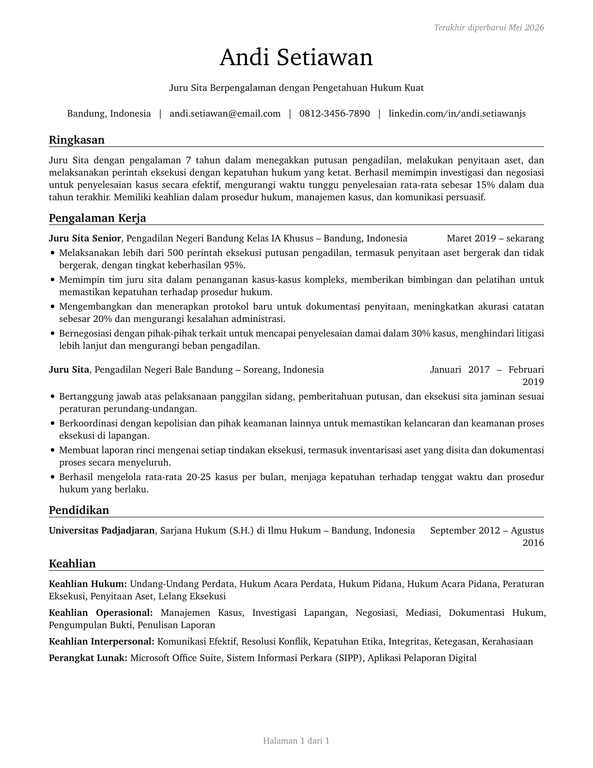 Bailiffs CV in Indonesian — page 1