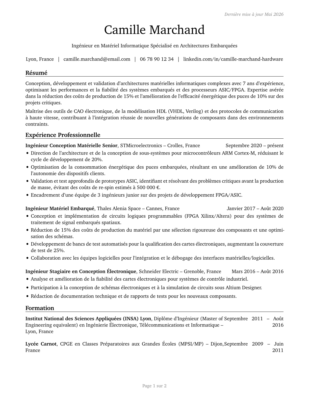 Computer Hardware Engineers CV in French — page 1