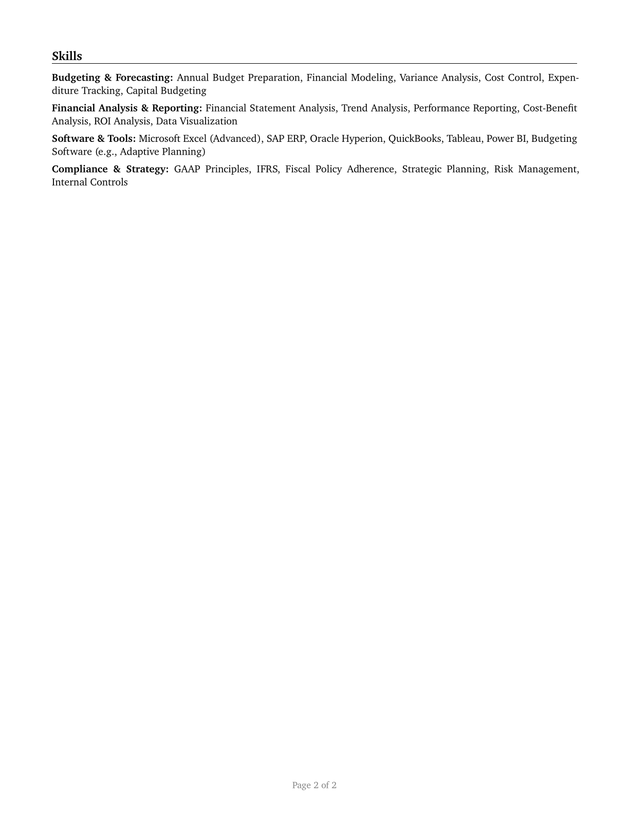 Budget Analysts CV in English — page 2