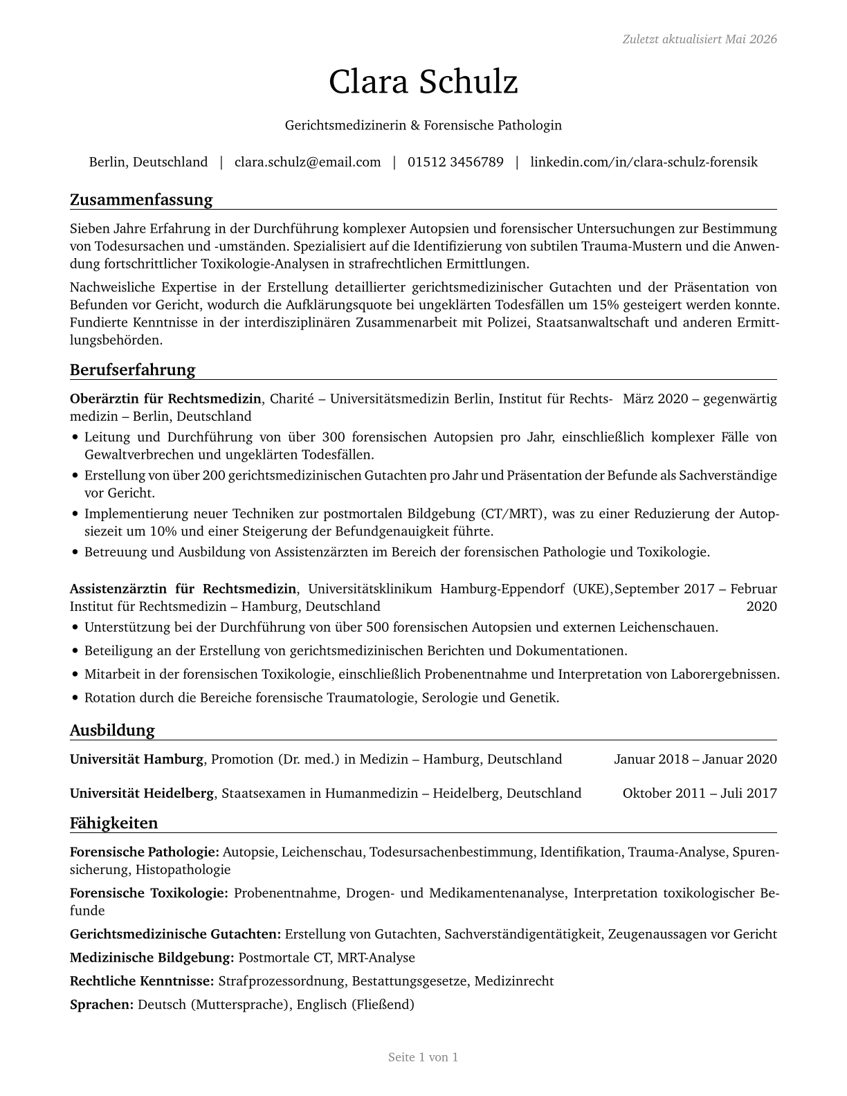 Coroners CV in German — page 1