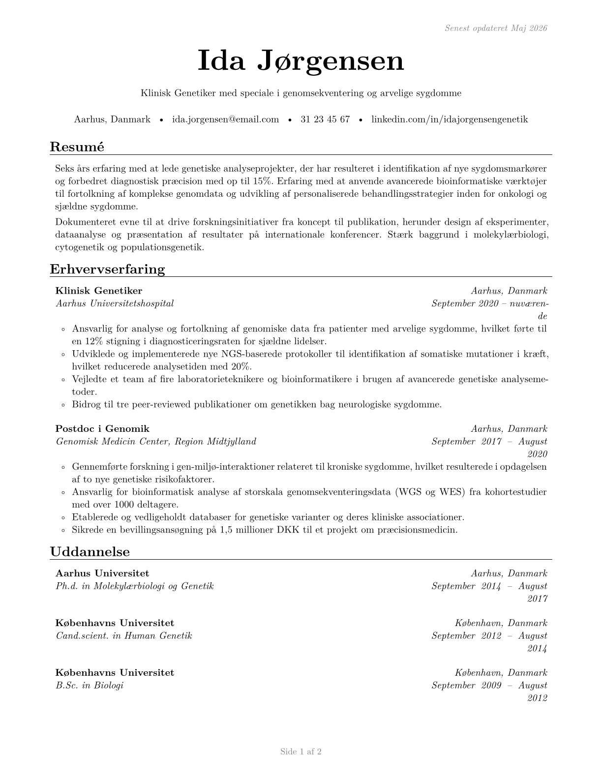 Geneticists CV in Danish — page 1