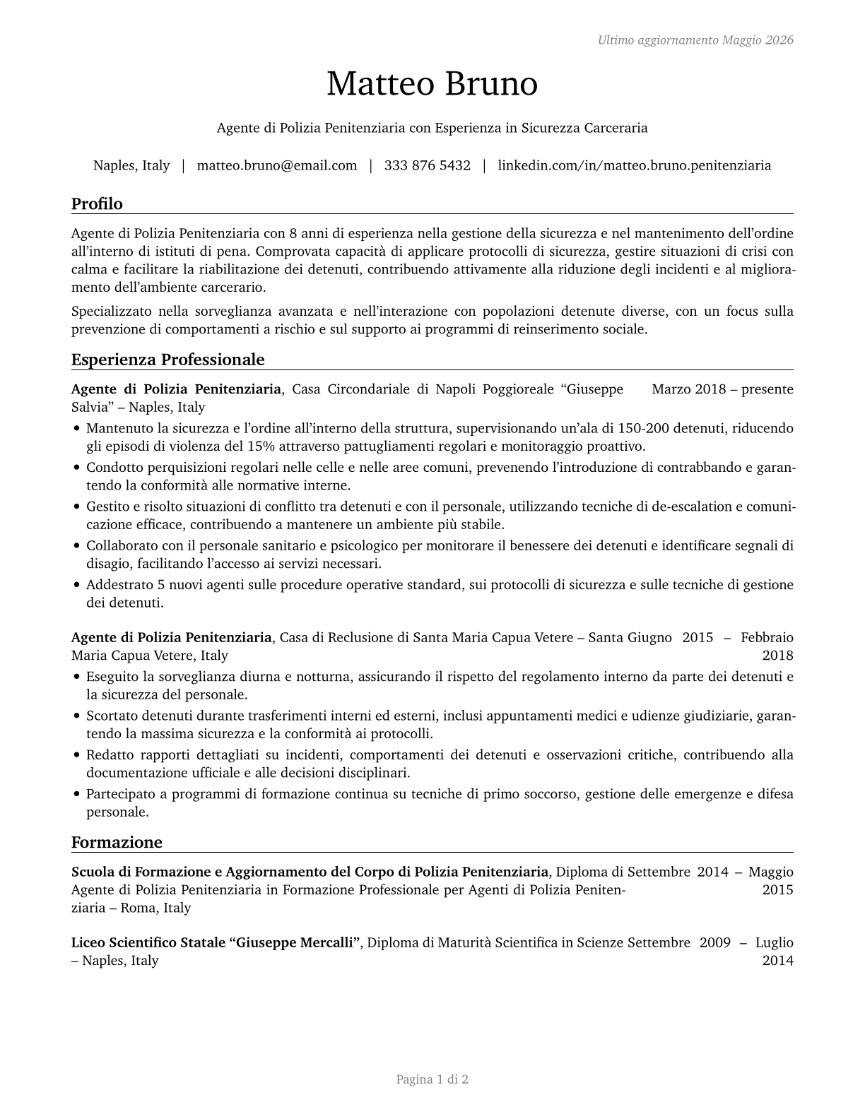 Correctional Officers and Jailers CV in Italian — page 1