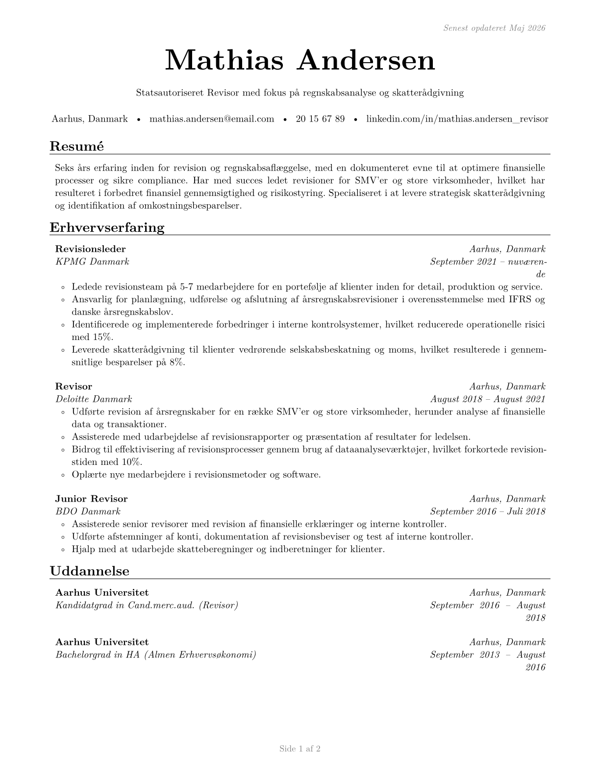 Accountants and Auditors CV in Danish — page 1
