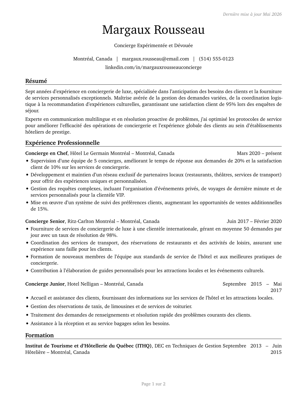 Concierges CV in French — page 1