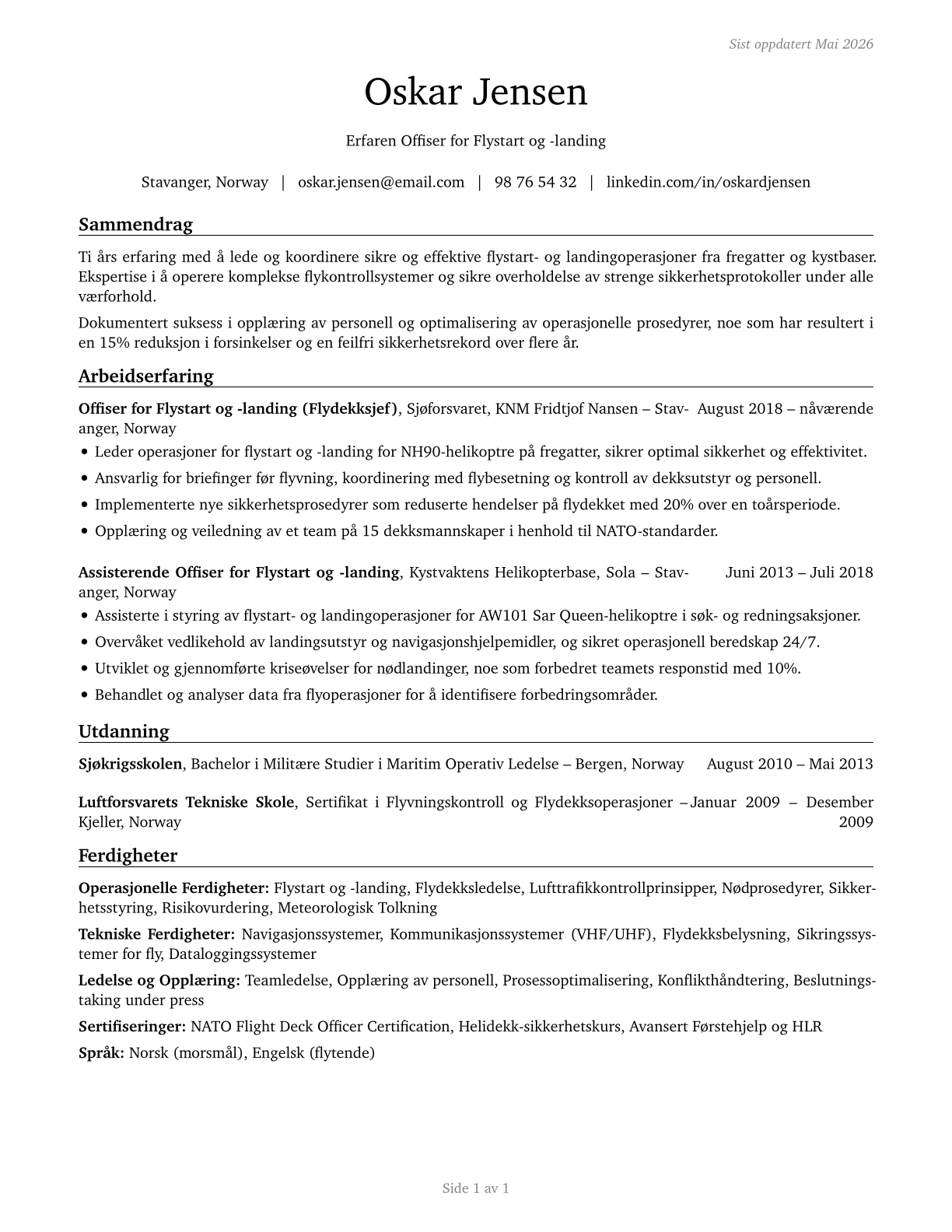 Aircraft Launch and Recovery Officers CV in Norwegian_bokmal — page 1