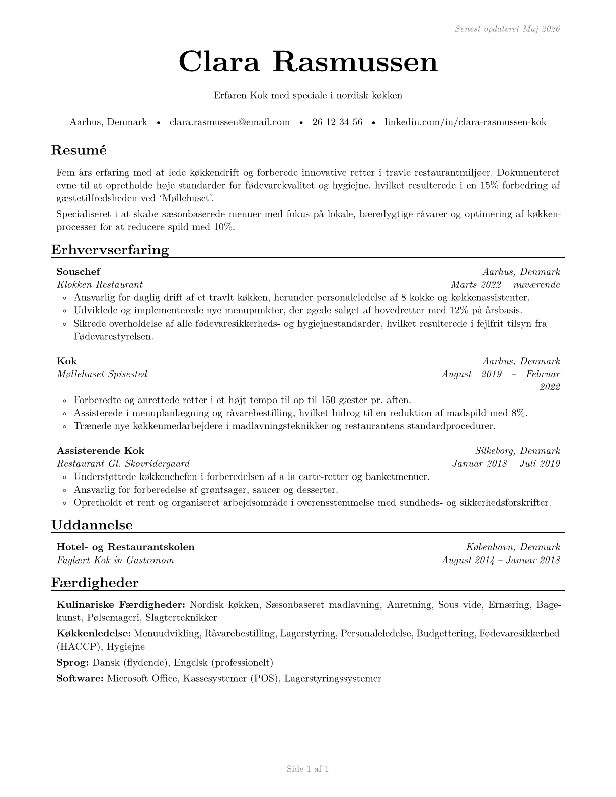 Cooks, All Other CV in Danish — page 1