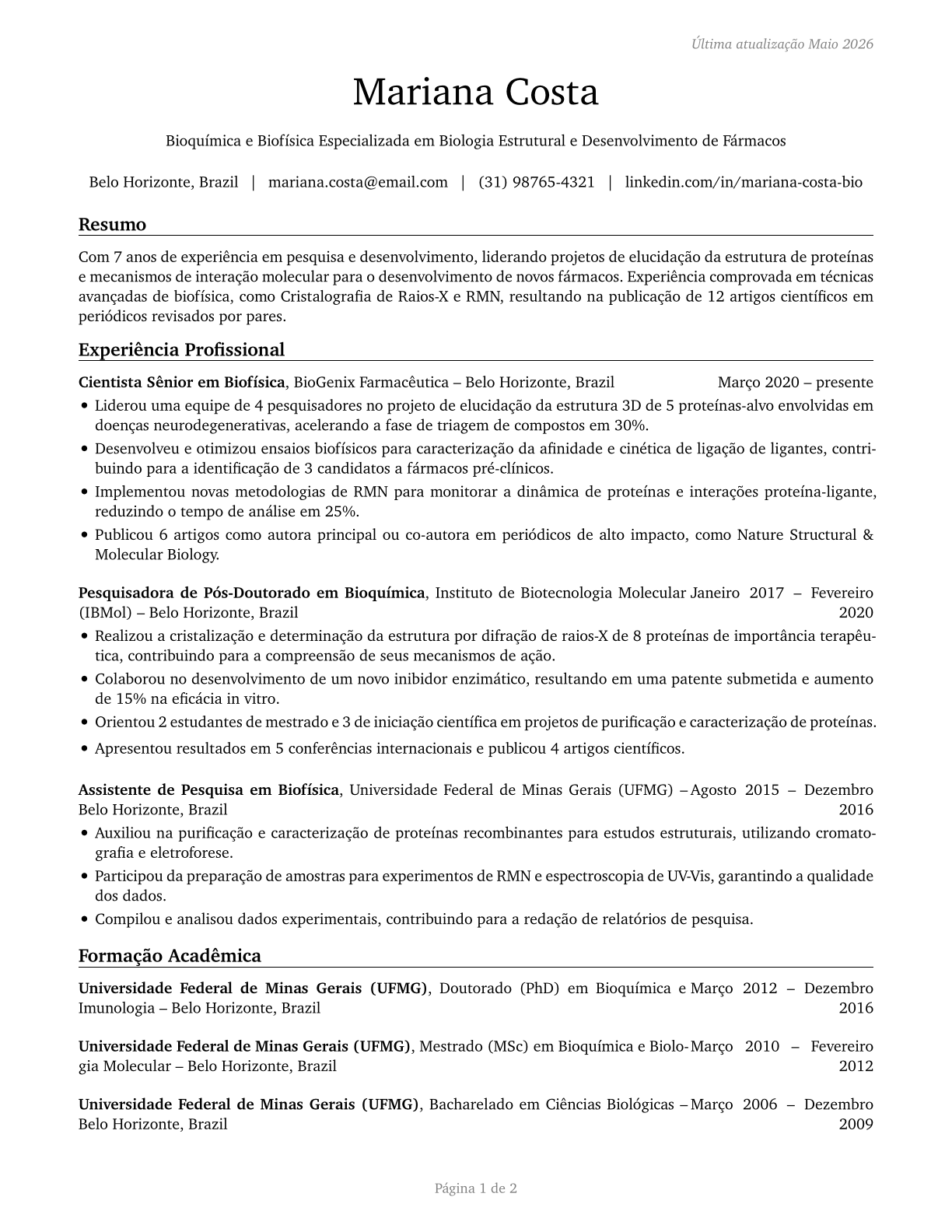 Biochemists and Biophysicists CV in Portuguese — page 1