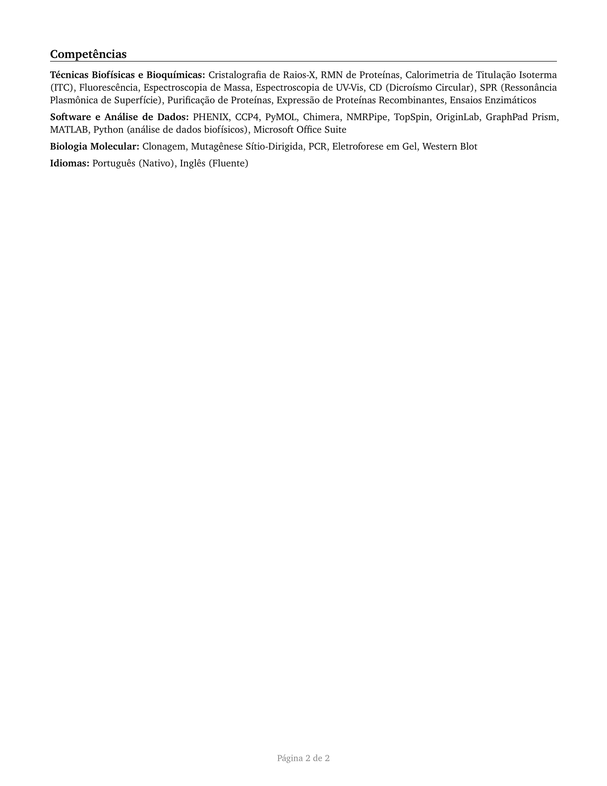 Biochemists and Biophysicists CV in Portuguese — page 2