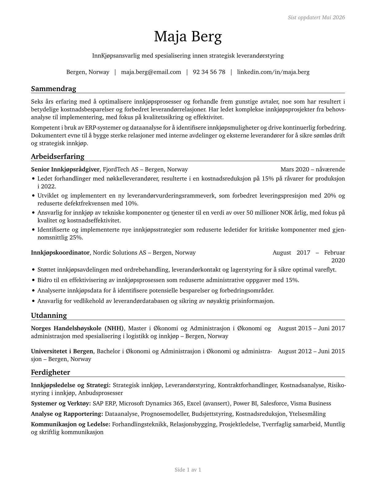 Purchasing Agents, Except Wholesale, Retail, and Farm Products CV in Norwegian_bokmal — page 1