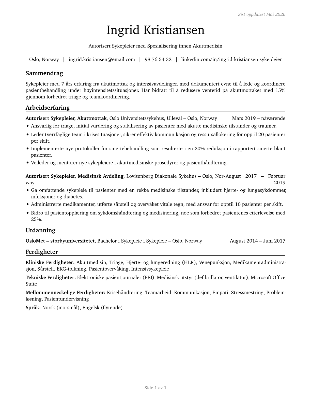 Registered Nurses CV in Norwegian_bokmal — page 1