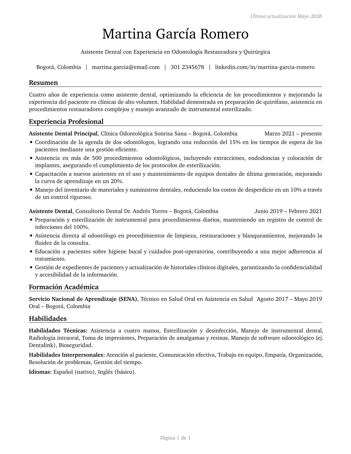 Dental Assistants CV in Spanish — page 1
