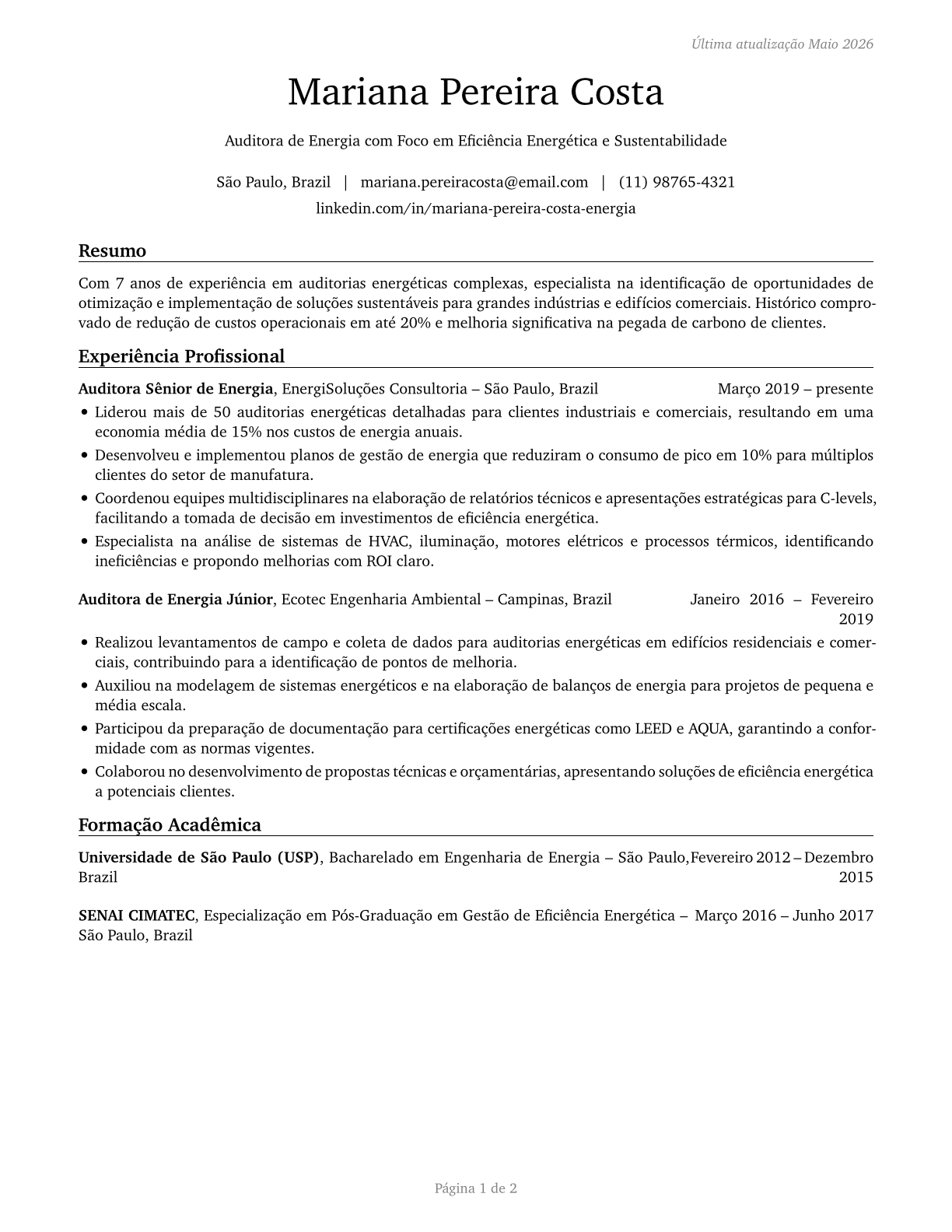 Energy Auditors CV in Portuguese — page 1