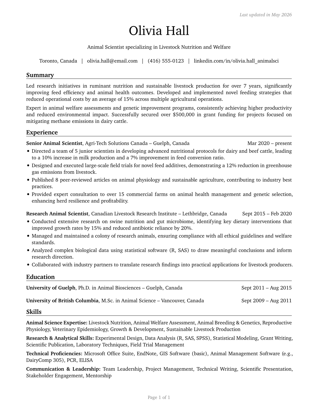 Animal Scientists CV in English — page 1