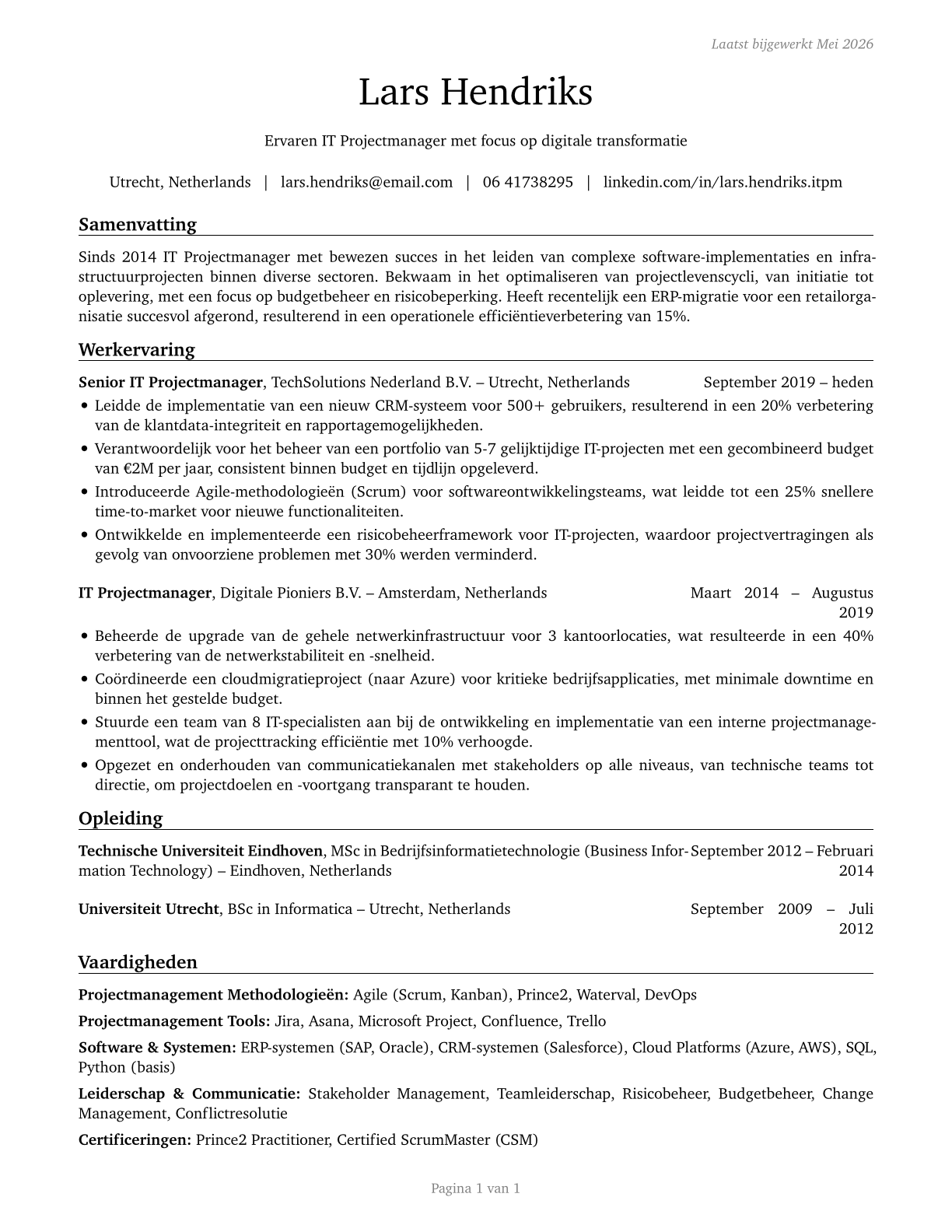 Information Technology Project Managers CV in Dutch — page 1