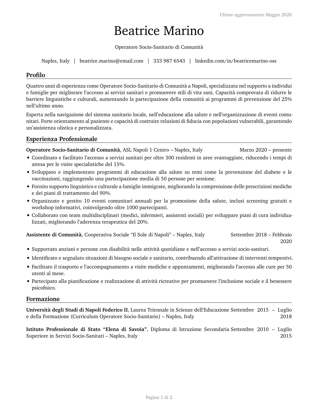 Community Health Workers CV in Italian — page 1