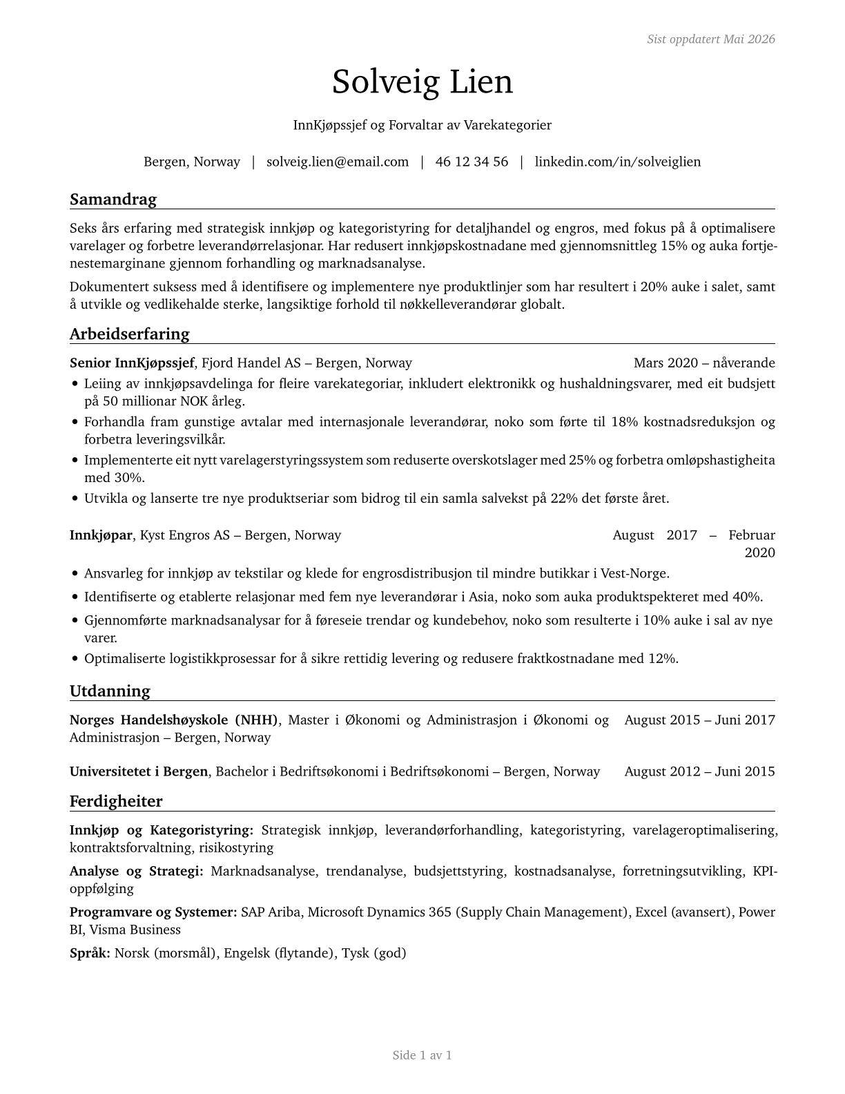 Wholesale and Retail Buyers, Except Farm Products CV in Norwegian_nynorsk — page 1