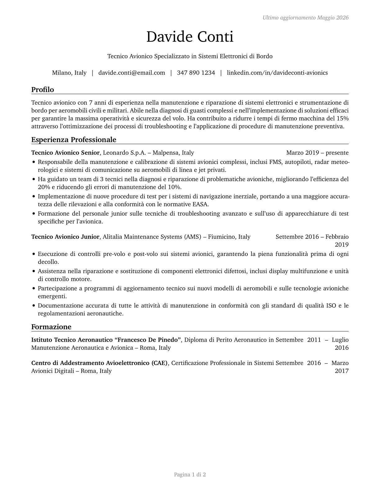 Avionics Technicians CV in Italian — page 1