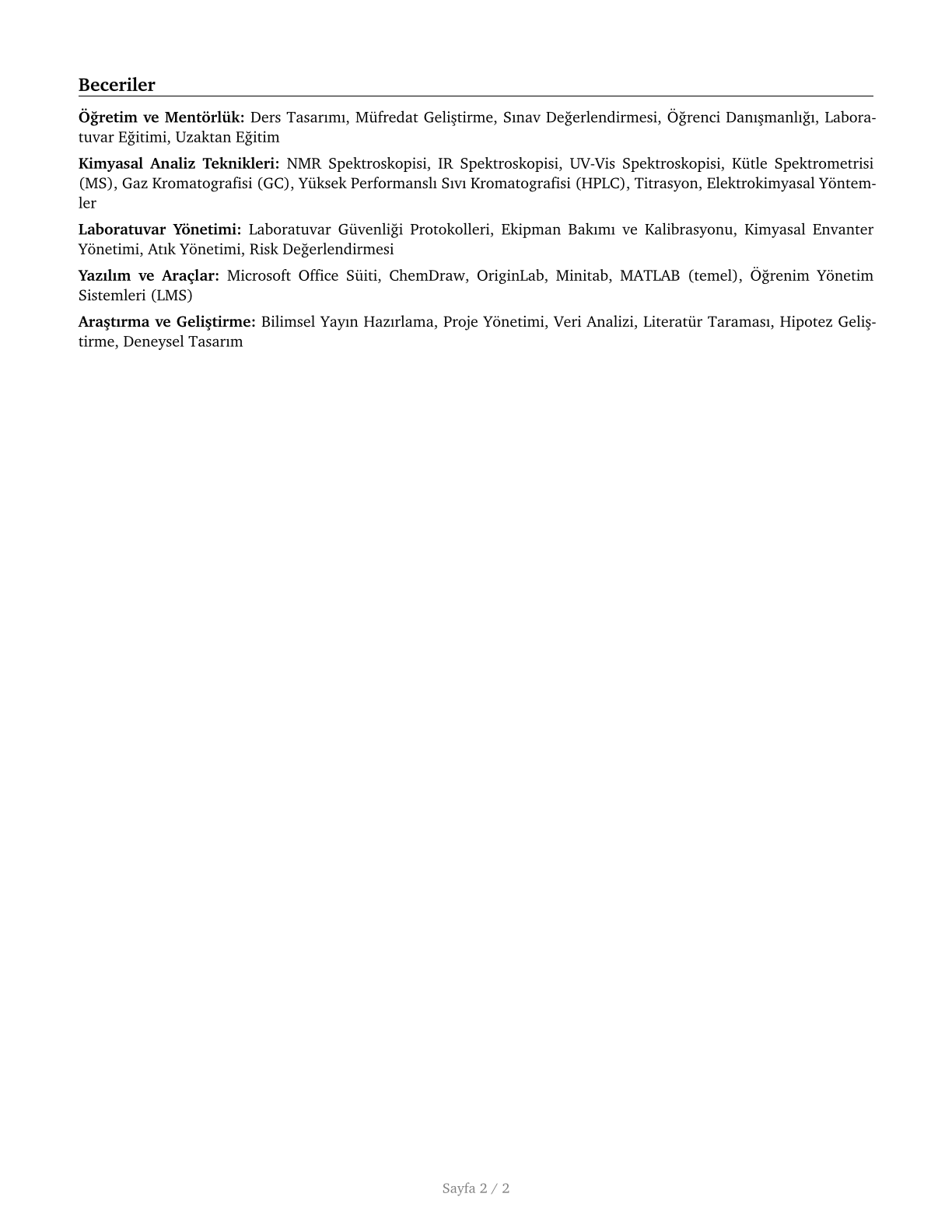 Chemistry Teachers, Postsecondary CV in Turkish — page 2