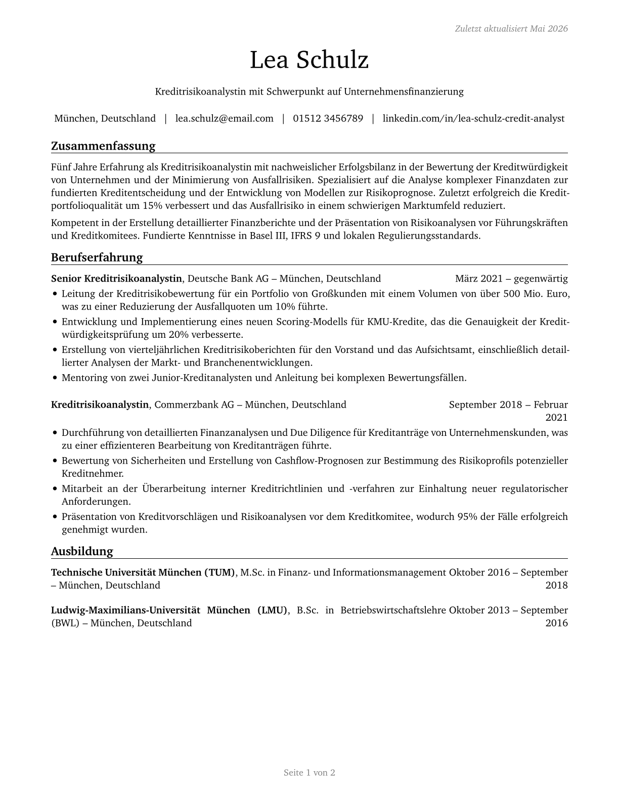 Credit Analysts CV in German — page 1