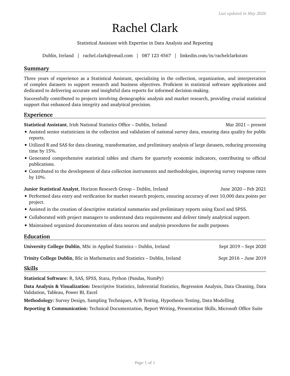 Statistical Assistants CV in English — page 1