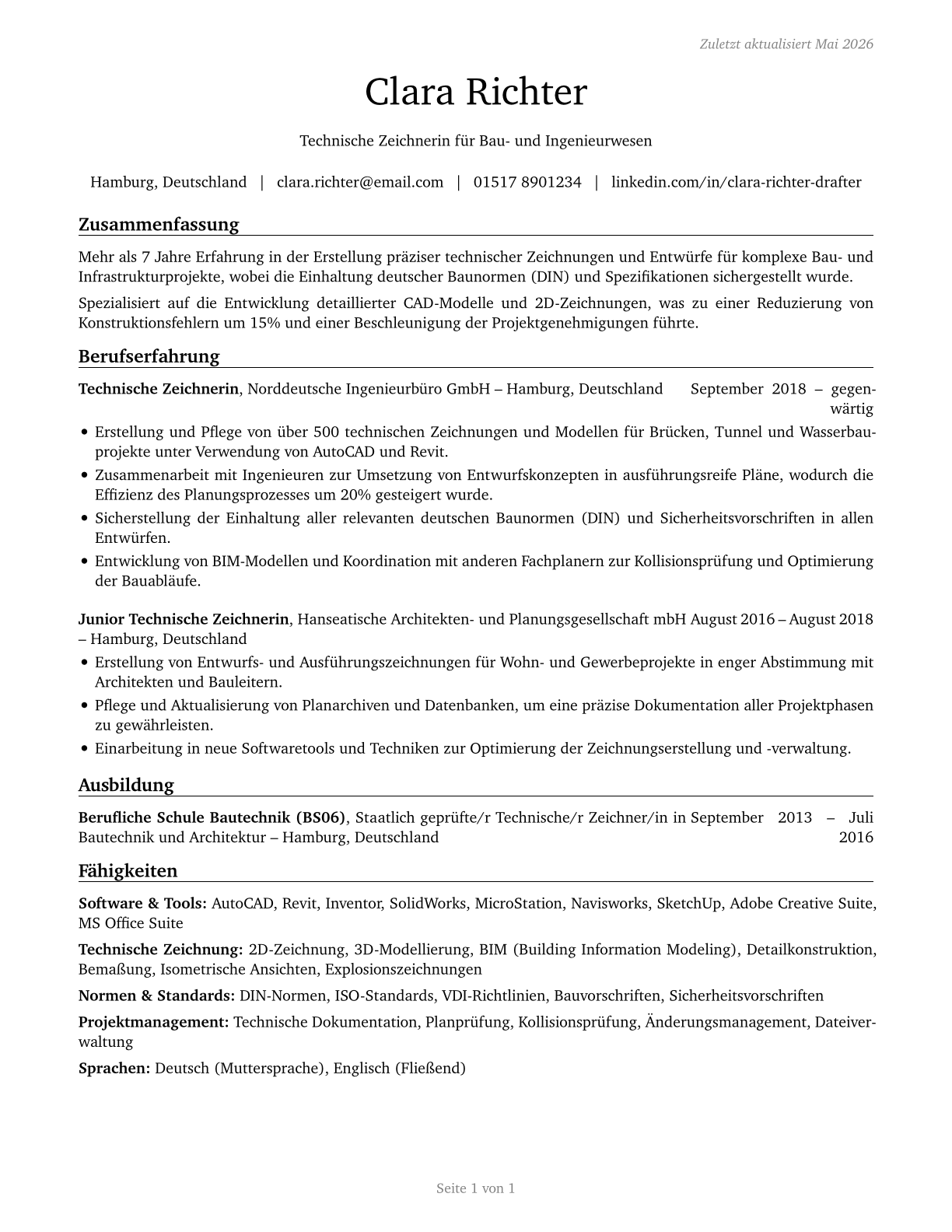 Drafters, All Other CV in German — page 1