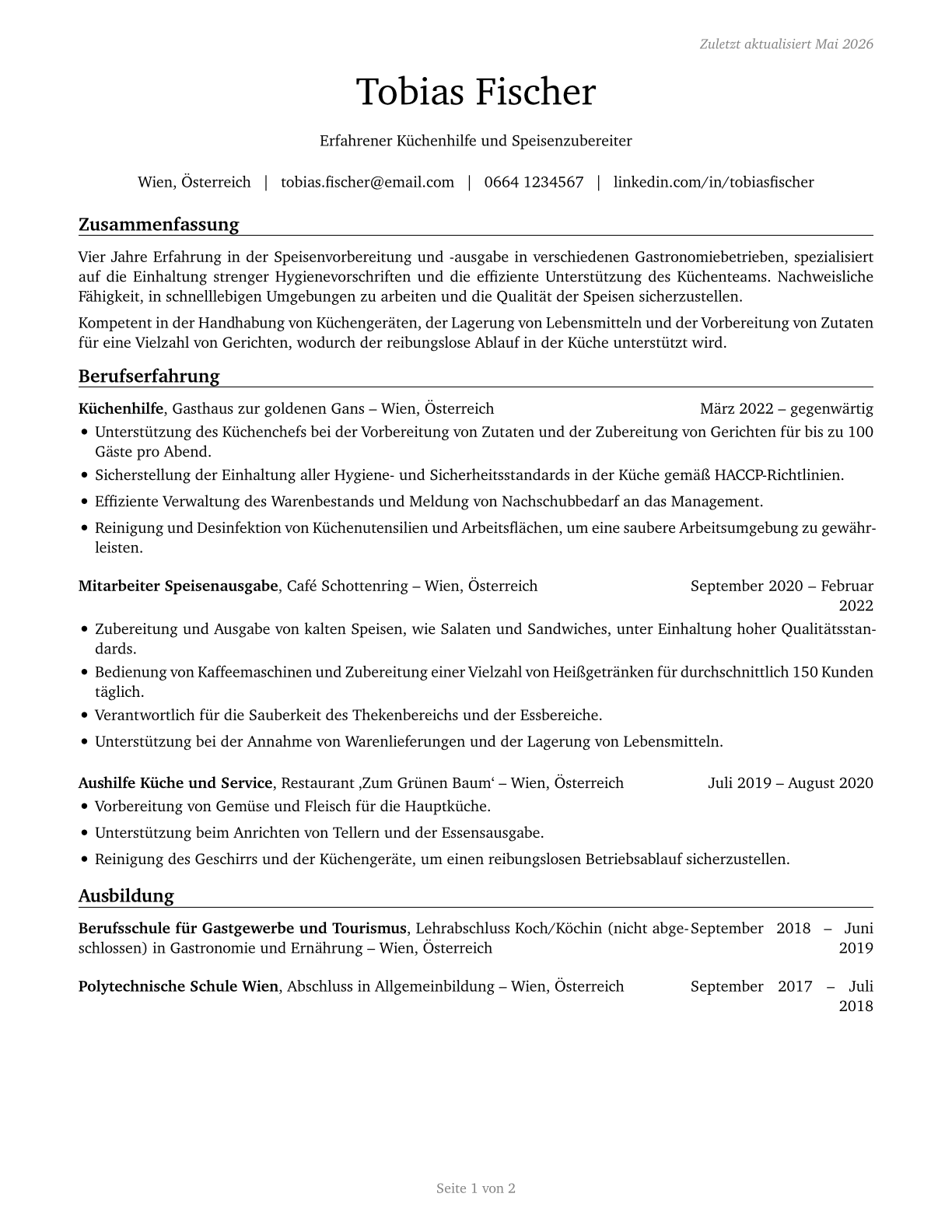Food Preparation and Serving Related Workers, All Other CV in German — page 1