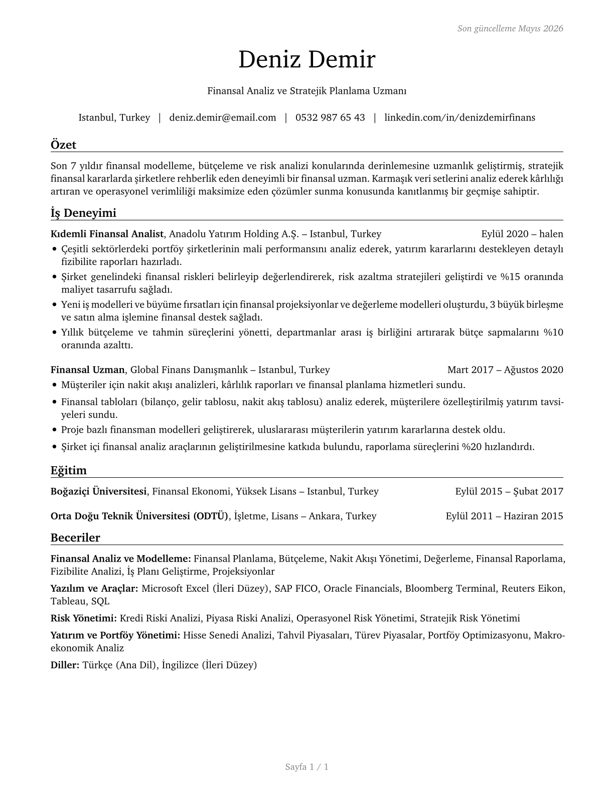 Financial Specialists, All Other CV in Turkish — page 1