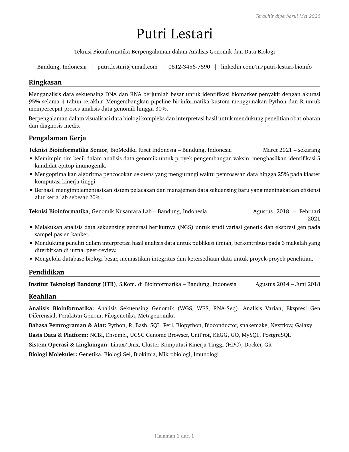 Bioinformatics Technicians CV in Indonesian — page 1