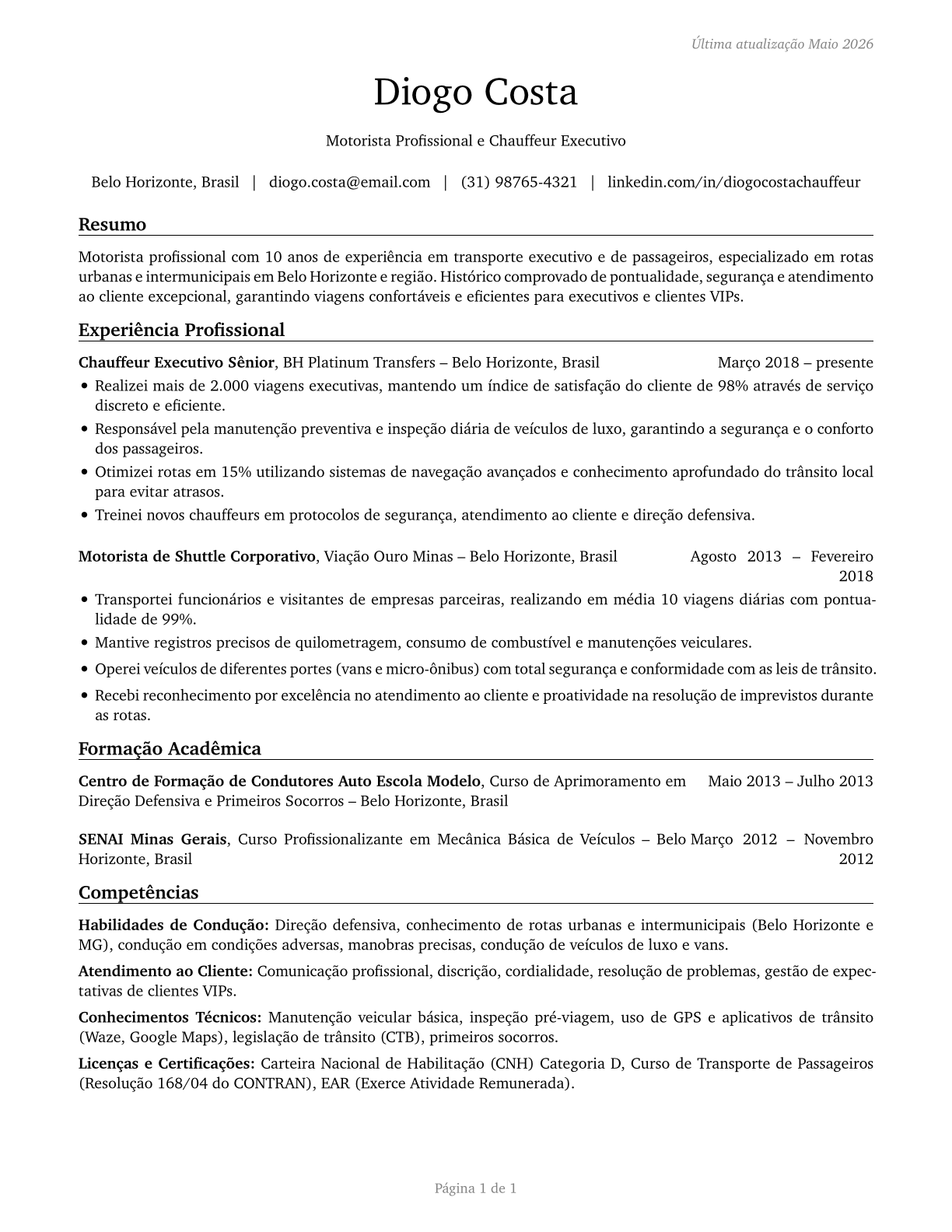 Shuttle Drivers and Chauffeurs CV in Portuguese — page 1