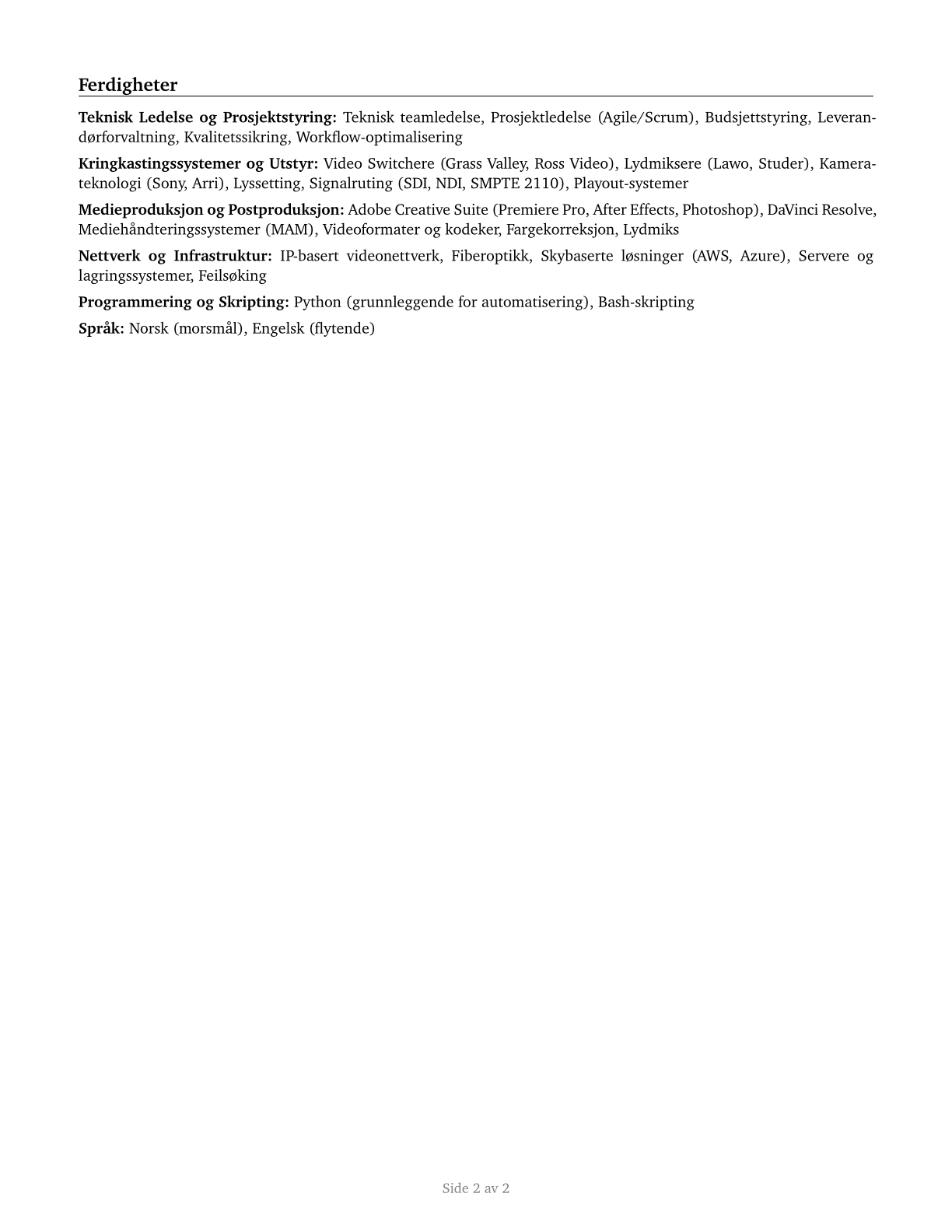Media Technical Directors/Managers CV in Norwegian_bokmal — page 2