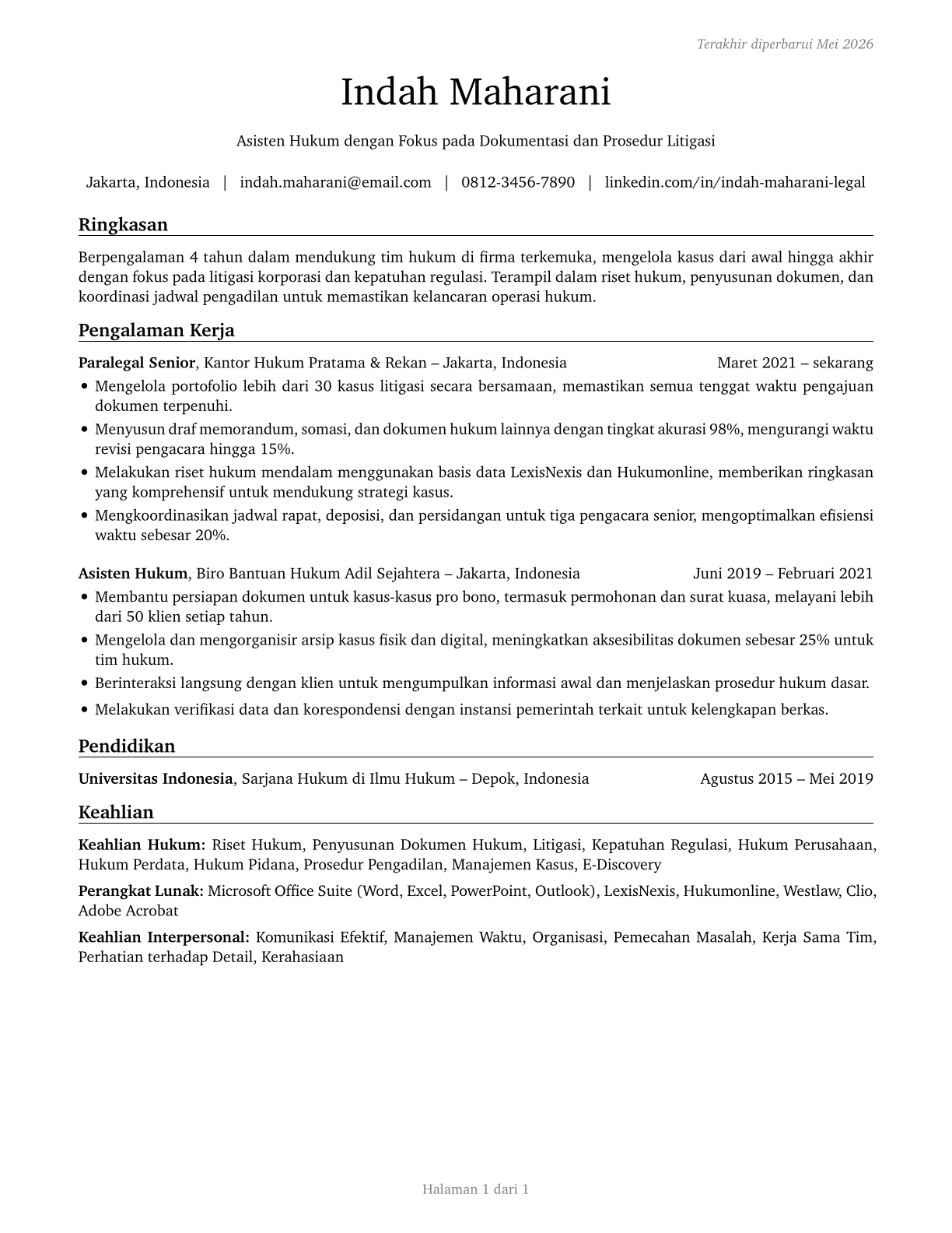 Legal Support Workers, All Other CV in Indonesian — page 1
