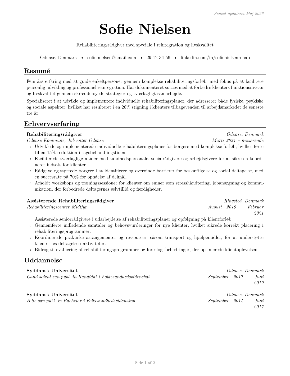 Rehabilitation Counselors CV in Danish — page 1