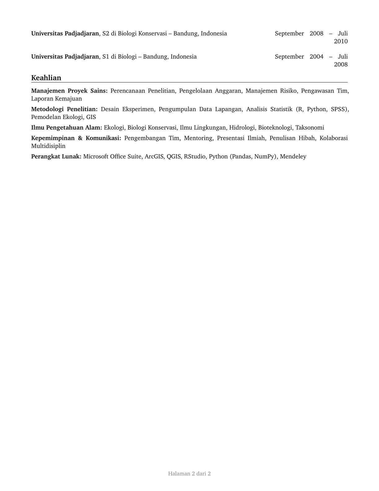 Natural Sciences Managers CV in Indonesian — page 2