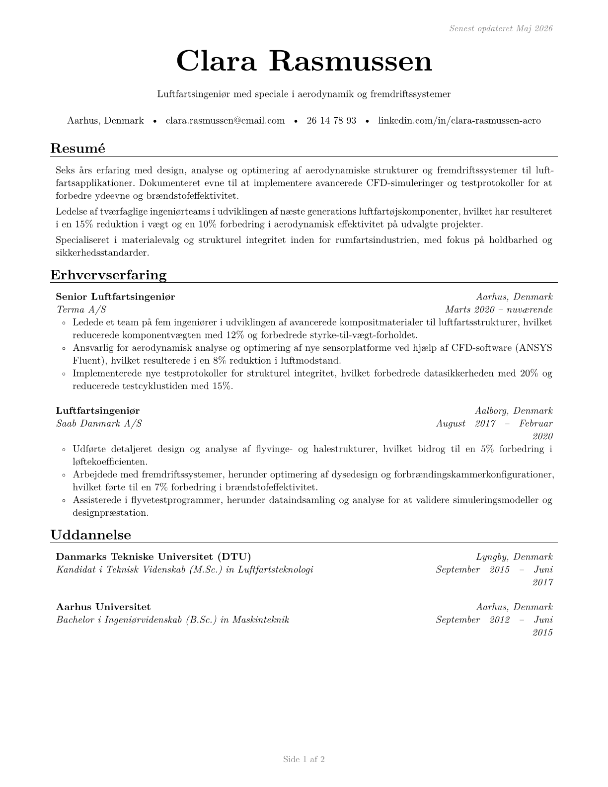 Aerospace Engineers CV in Danish — page 1