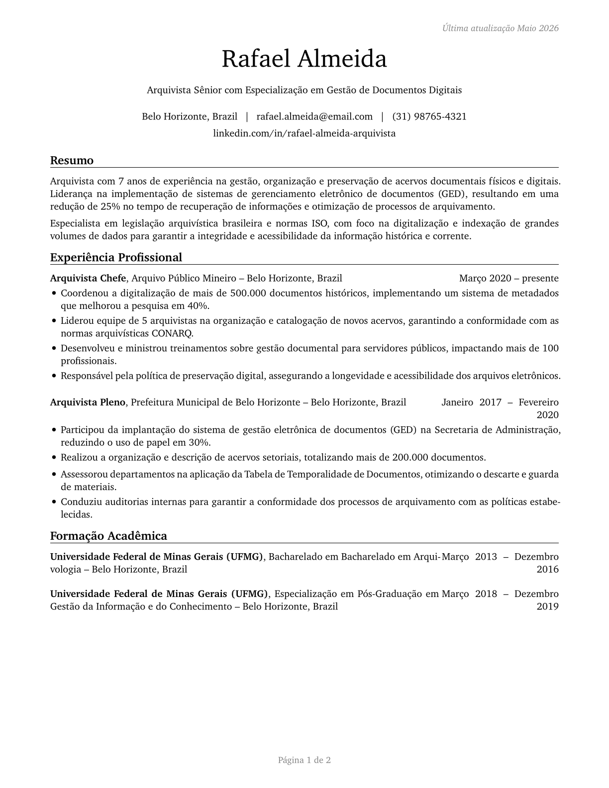 Archivists CV in Portuguese — page 1