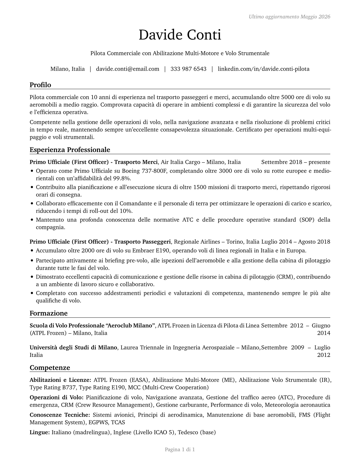 Commercial Pilots CV in Italian — page 1