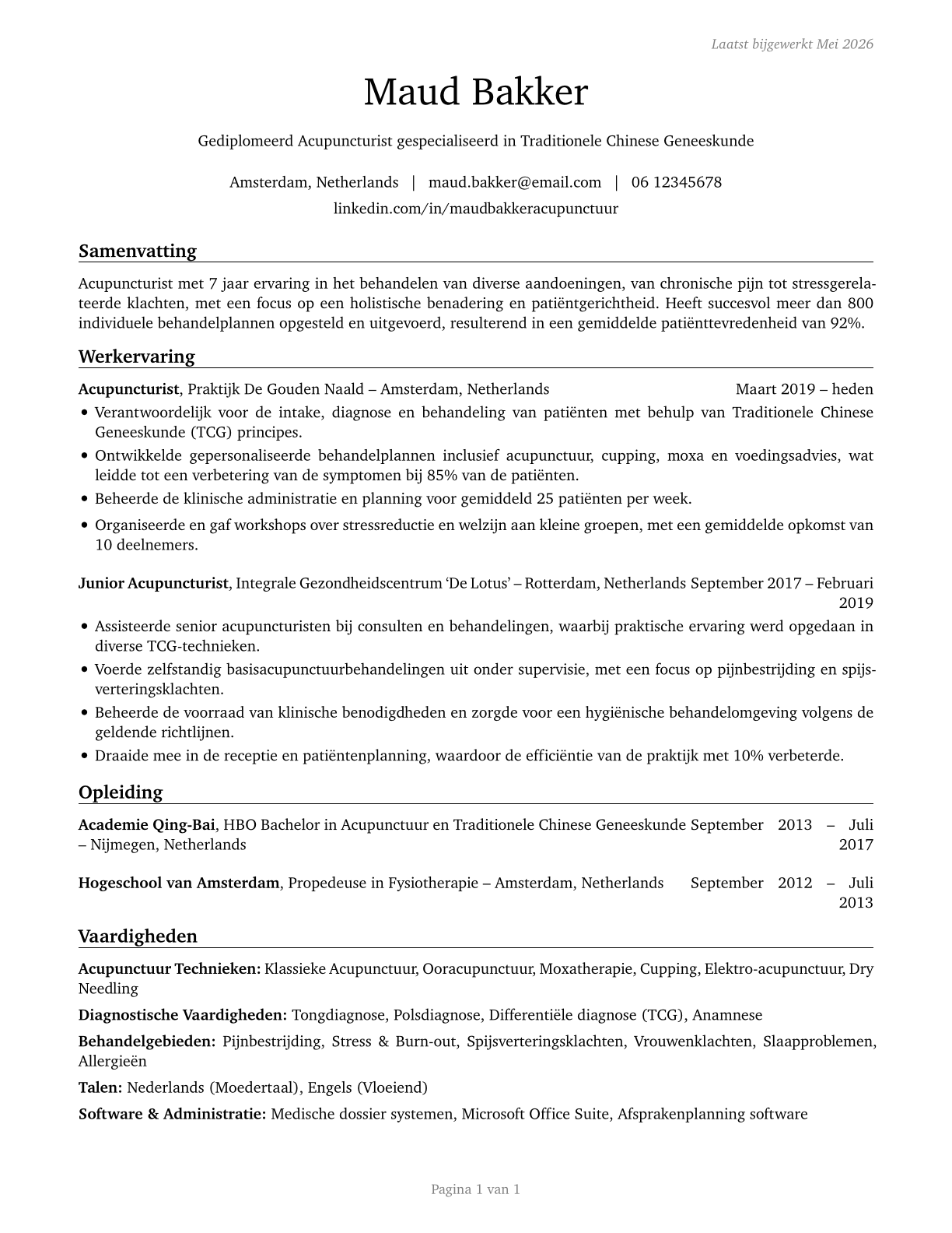 Acupuncturists CV in Dutch — page 1