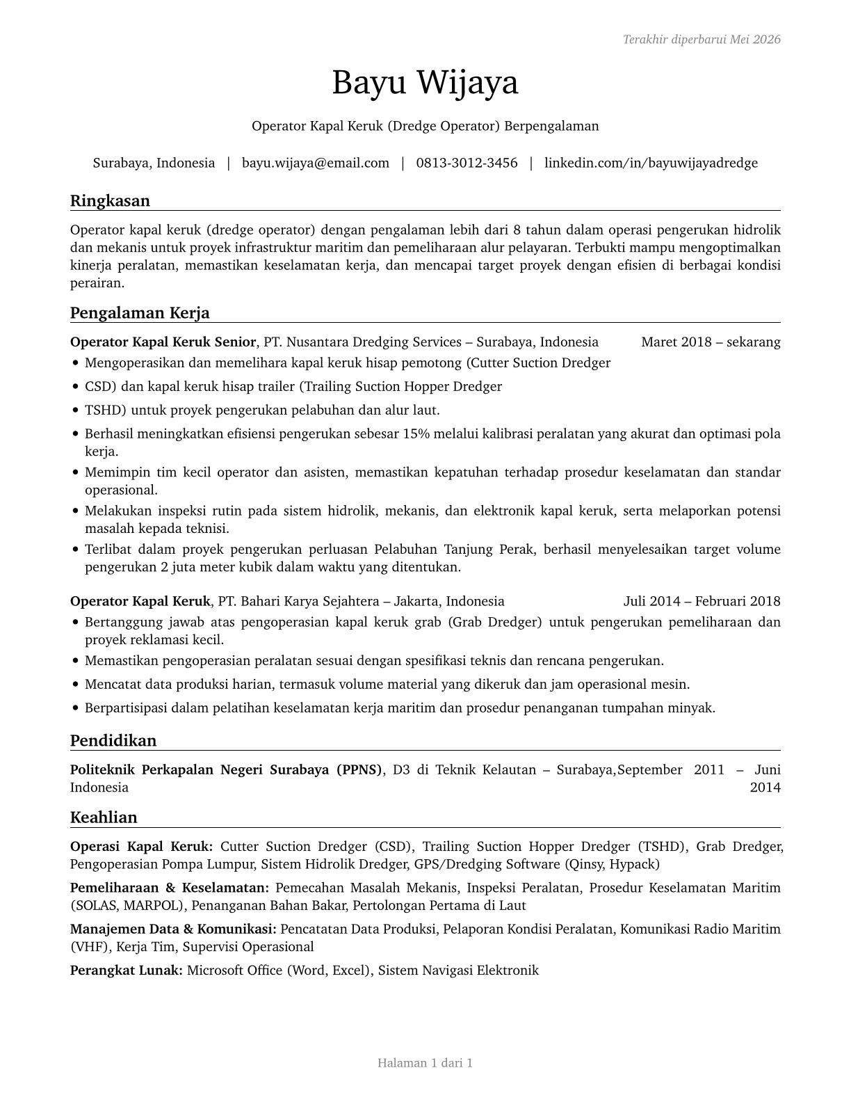 Dredge Operators CV in Indonesian — page 1