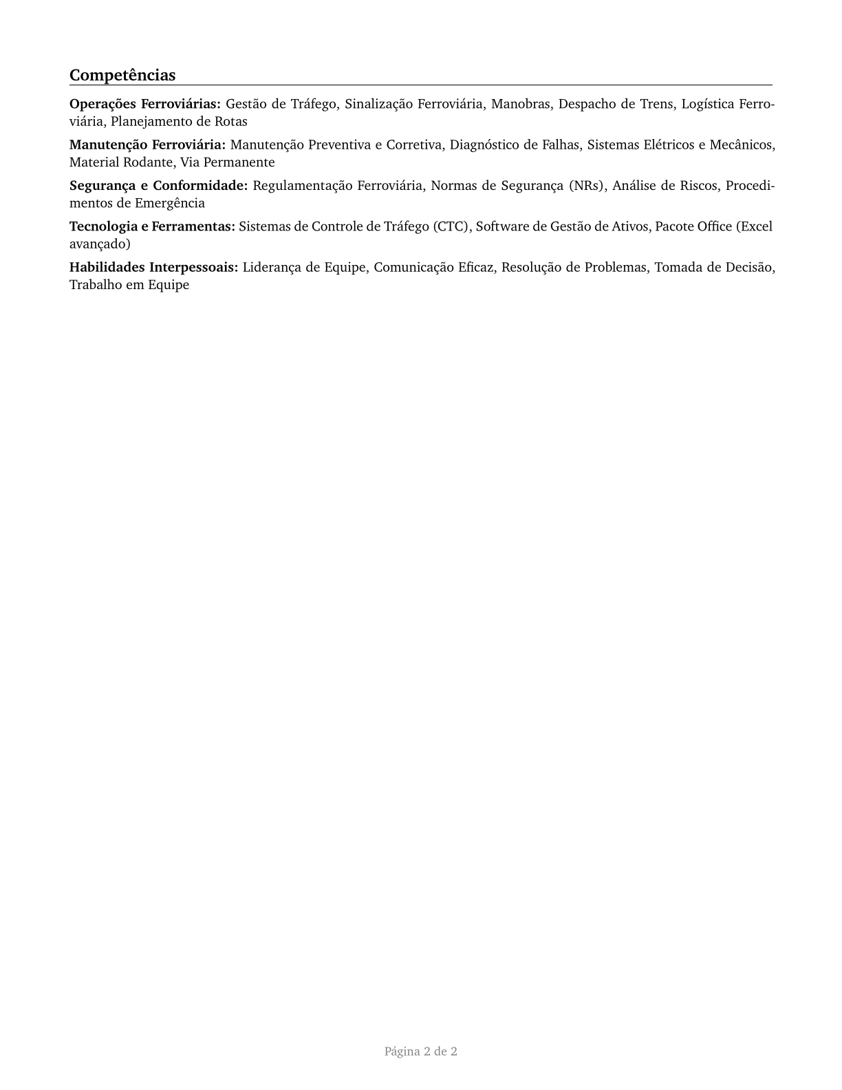 Rail Transportation Workers, All Other CV in Portuguese — page 2