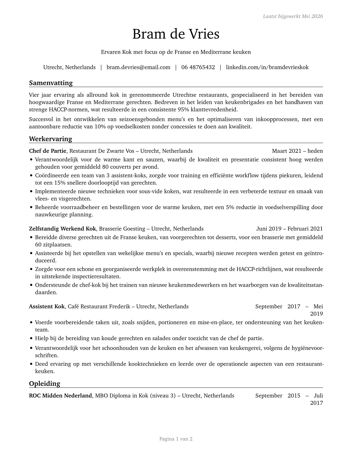 Cooks, Restaurant CV in Dutch — page 1