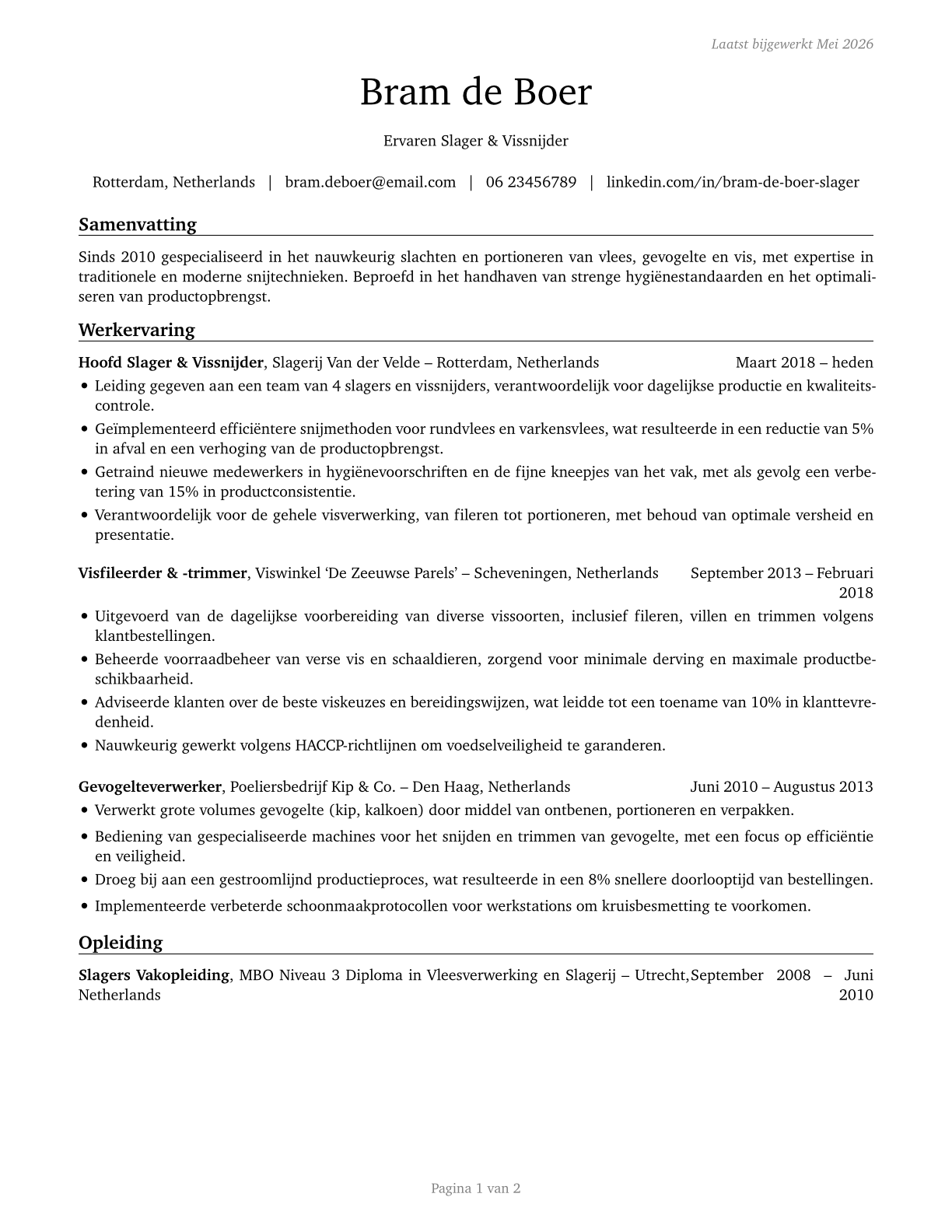 Meat, Poultry, and Fish Cutters and Trimmers CV in Dutch — page 1