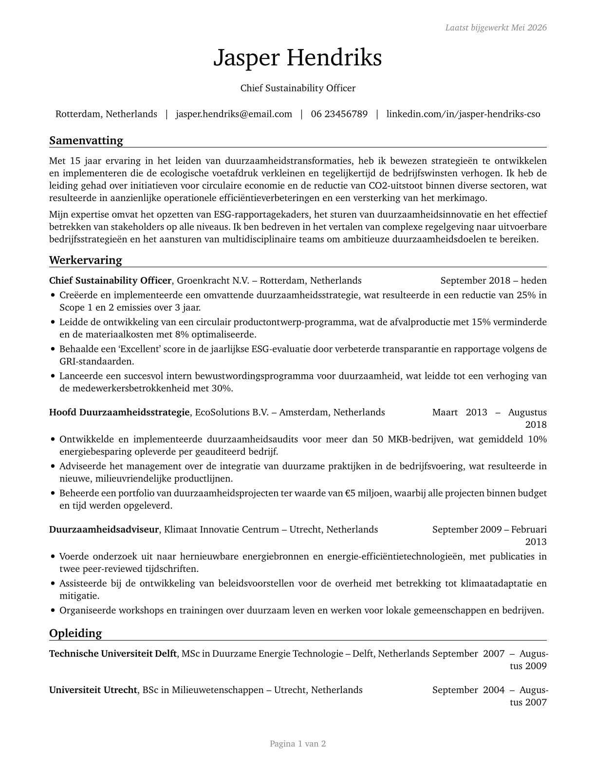 Chief Sustainability Officers CV in Dutch — page 1