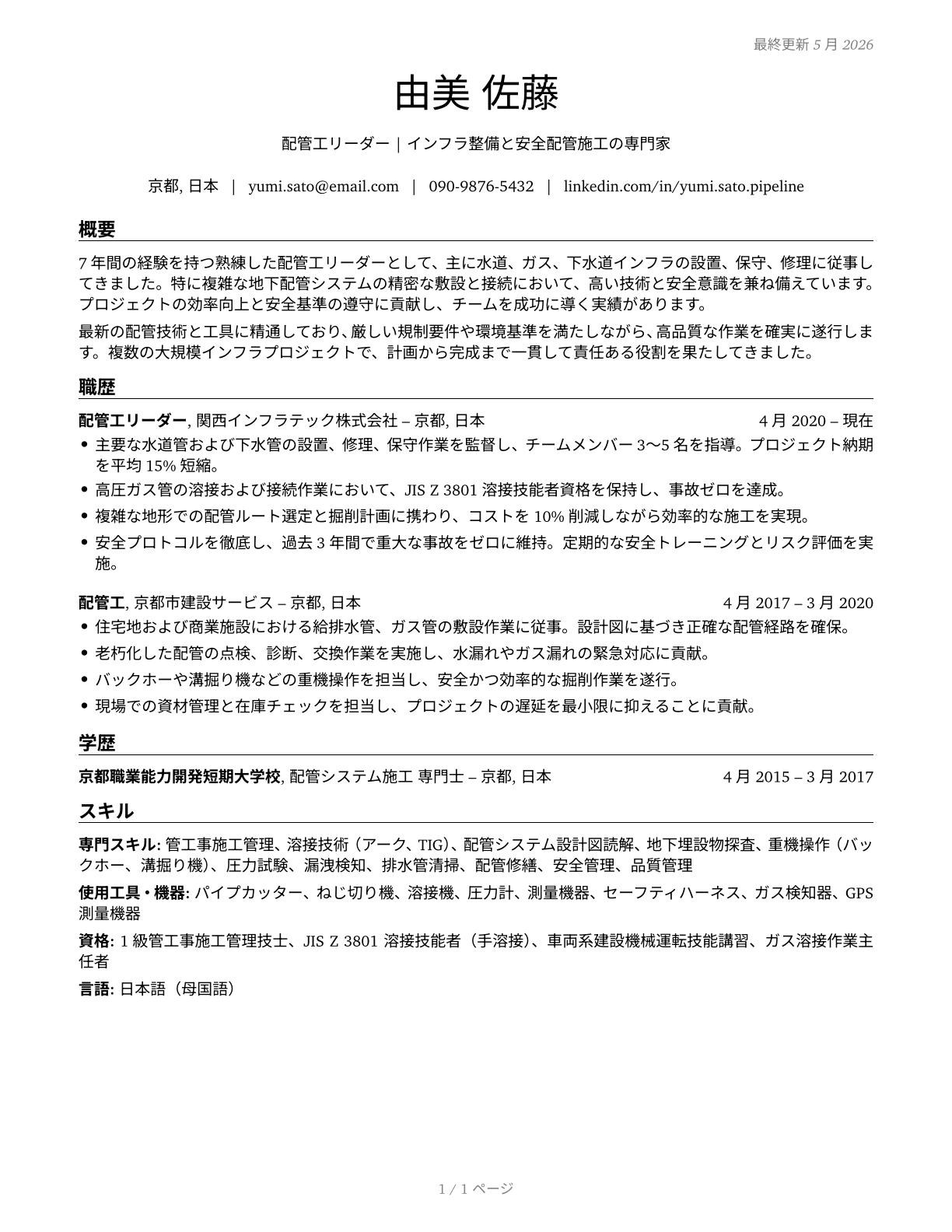 Pipelayers CV in Japanese — page 1