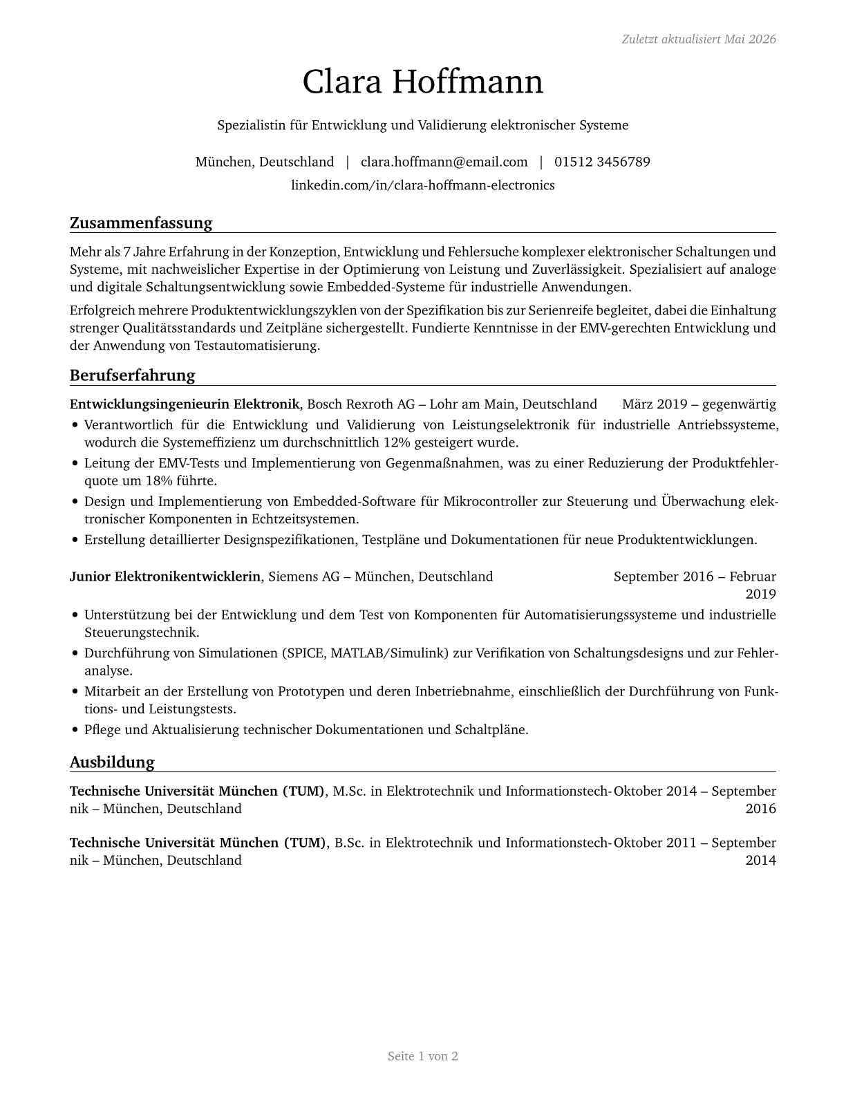Electronics Engineers, Except Computer CV in German — page 1