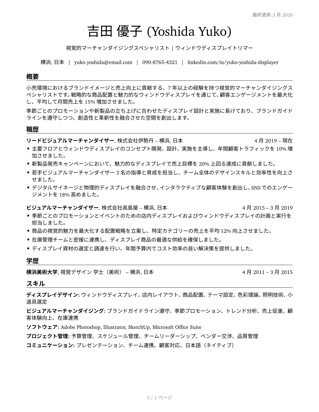 Merchandise Displayers and Window Trimmers CV in Japanese — page 1