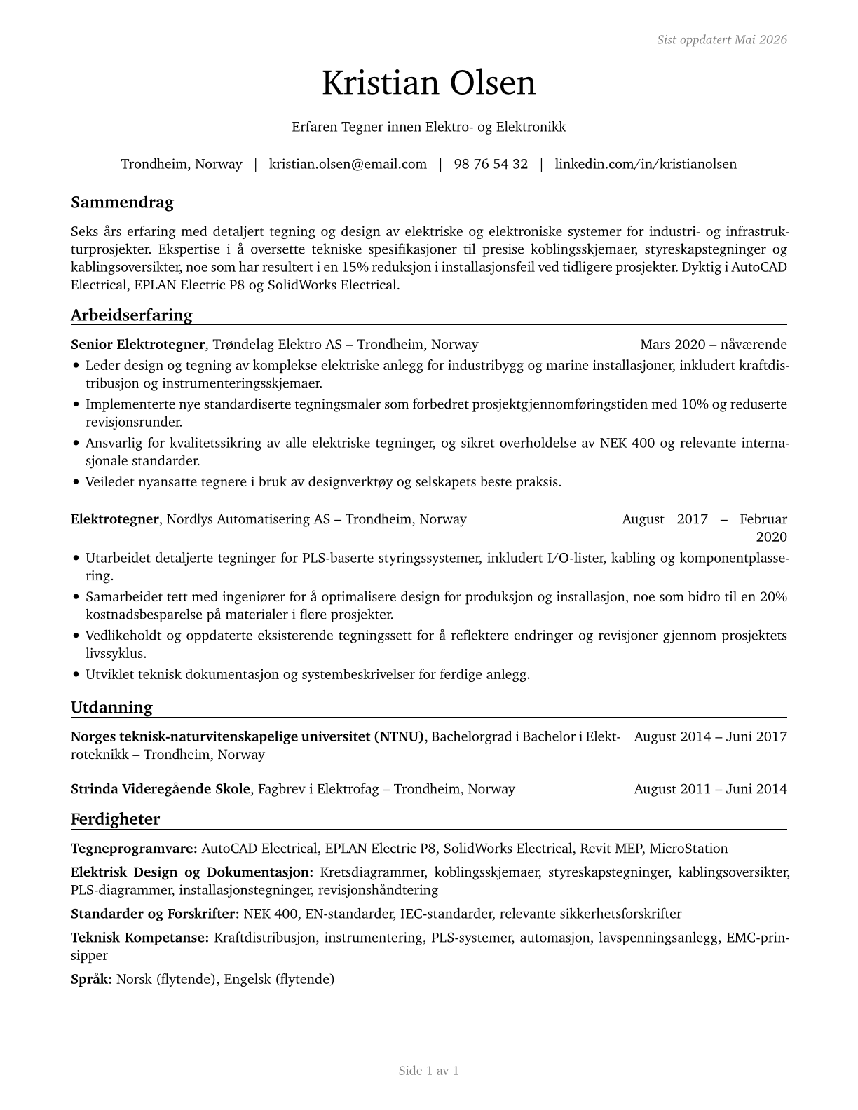 Electrical and Electronics Drafters CV in Norwegian_bokmal — page 1